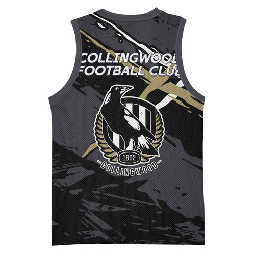 Collingwood Football Club Basketball Jersey Magpies Muscular Mascot Graphic - Abstract Paint Splatter Art