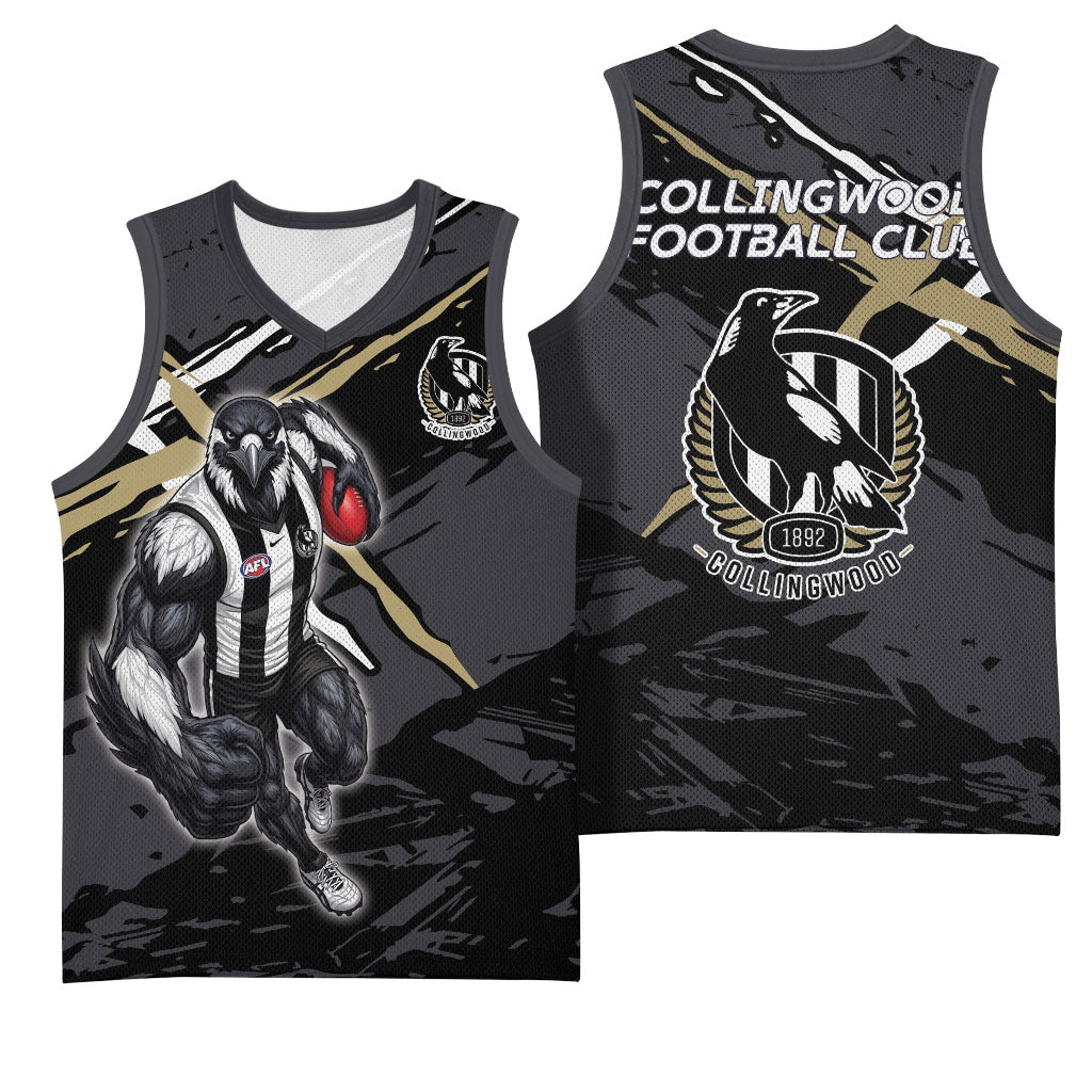 Collingwood Football Club Basketball Jersey Magpies Muscular Mascot Graphic - Abstract Paint Splatter Art