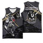 Collingwood Football Club Basketball Jersey Magpies Muscular Mascot Graphic - Abstract Paint Splatter Art