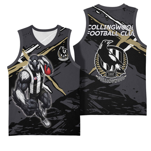 Collingwood Football Club Basketball Jersey Magpies Muscular Mascot Graphic - Abstract Paint Splatter Art