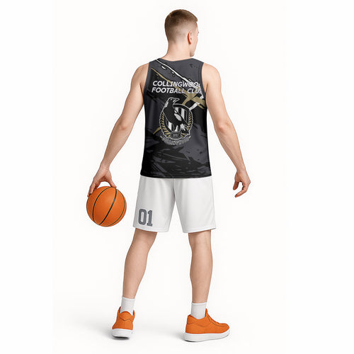 Collingwood Football Club Basketball Jersey Magpies Muscular Mascot Graphic - Abstract Paint Splatter Art