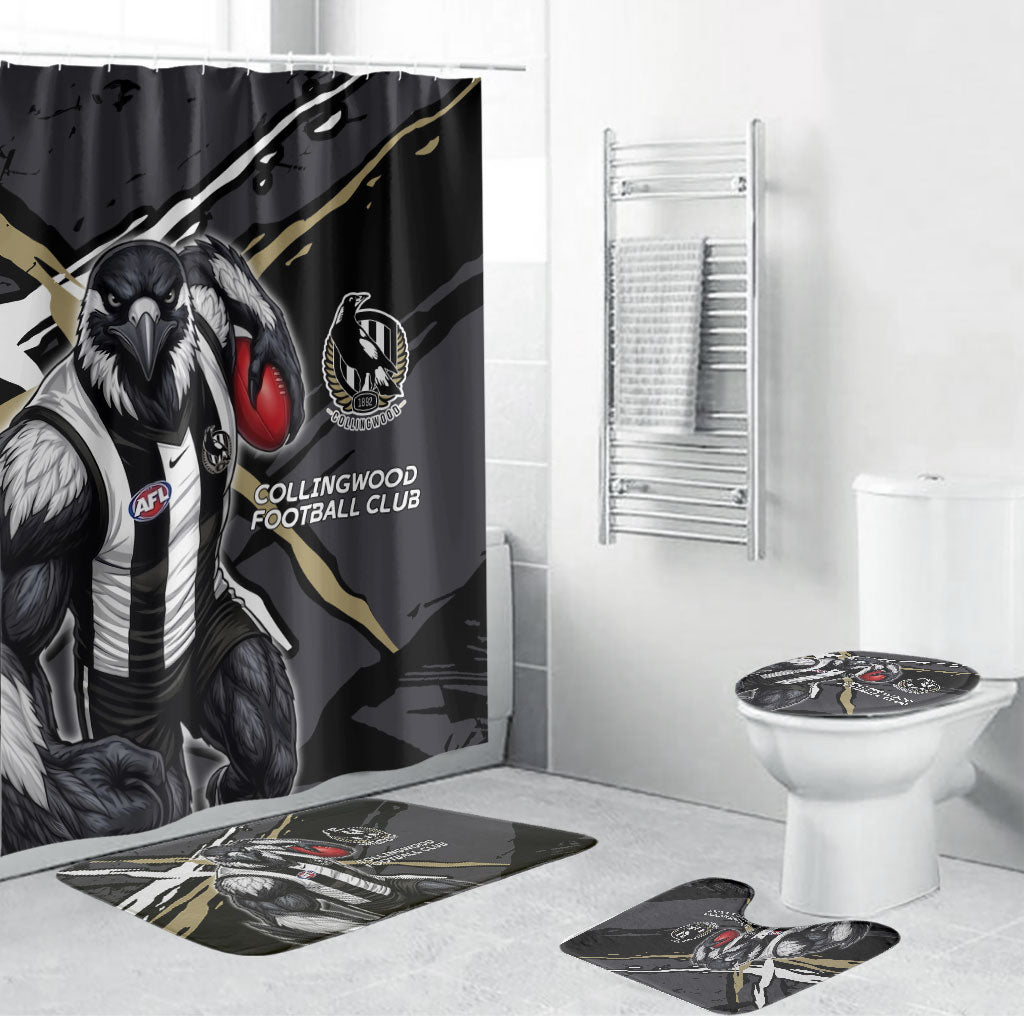 Collingwood Football Club Bathroom Set Magpies Muscular Mascot Graphic - Abstract Paint Splatter Art