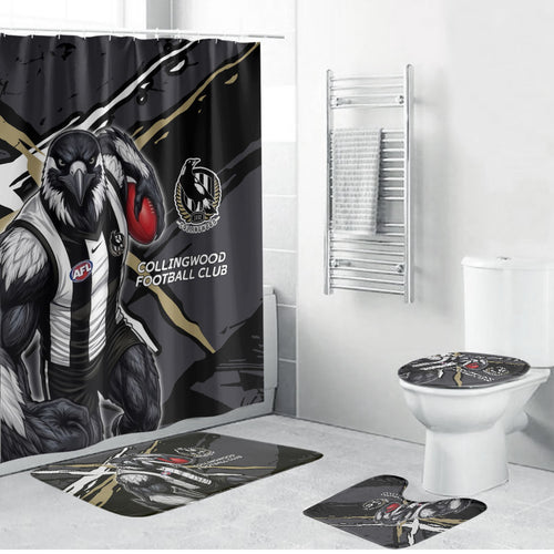Collingwood Football Club Bathroom Set Magpies Muscular Mascot Graphic - Abstract Paint Splatter Art