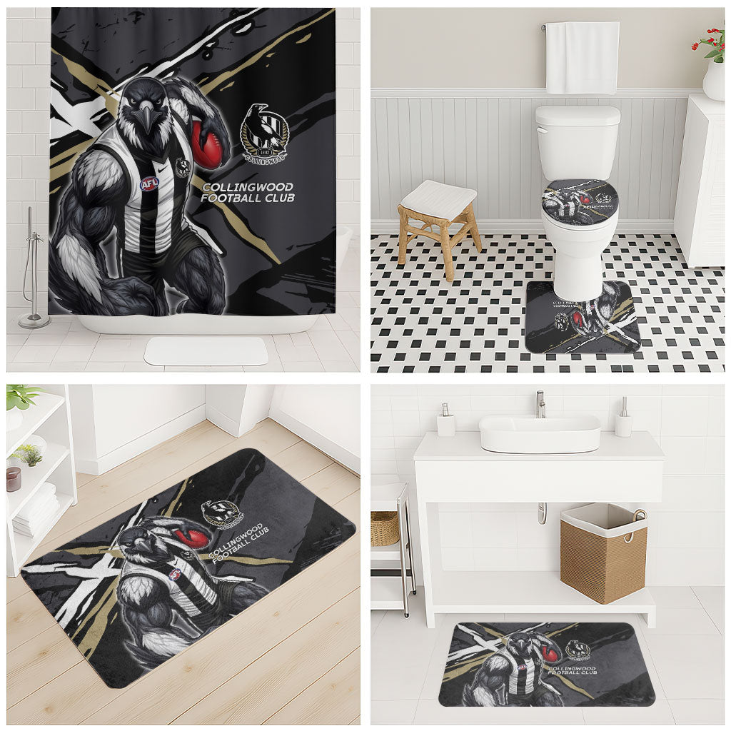 Collingwood Football Club Bathroom Set Magpies Muscular Mascot Graphic - Abstract Paint Splatter Art