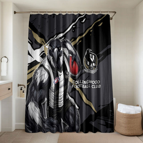 Collingwood Football Club Bathroom Set Magpies Muscular Mascot Graphic - Abstract Paint Splatter Art