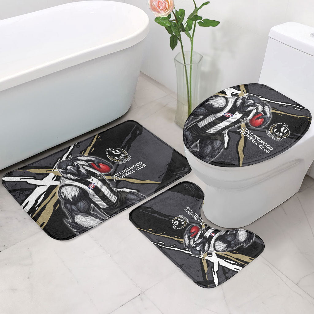 Collingwood Football Club Bathroom Set Magpies Muscular Mascot Graphic - Abstract Paint Splatter Art