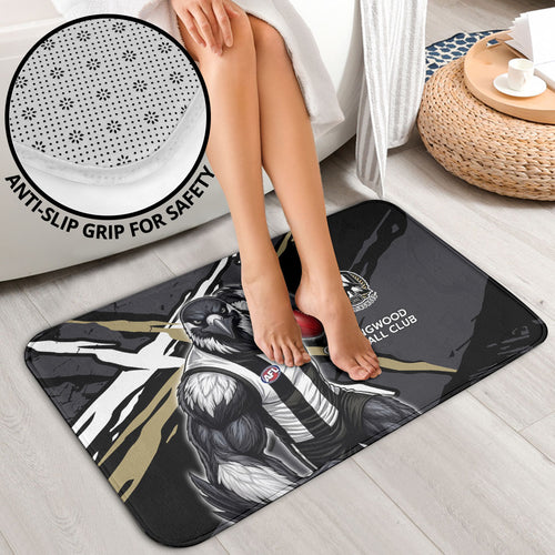 Collingwood Football Club Bathroom Set Magpies Muscular Mascot Graphic - Abstract Paint Splatter Art