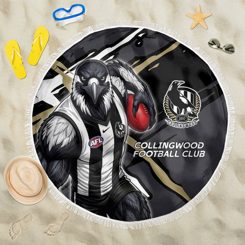 Collingwood Football Club Beach Blanket Magpies Muscular Mascot Graphic - Abstract Paint Splatter Art
