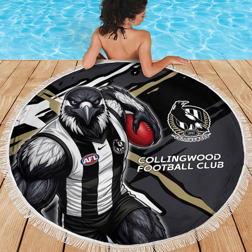 Collingwood Football Club Beach Blanket Magpies Muscular Mascot Graphic - Abstract Paint Splatter Art