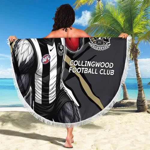 Collingwood Football Club Beach Blanket Magpies Muscular Mascot Graphic - Abstract Paint Splatter Art
