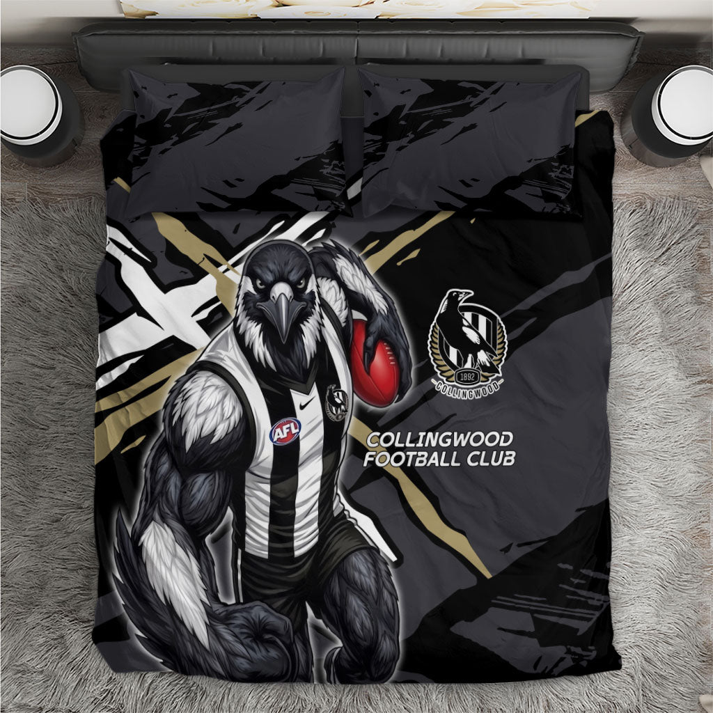 Collingwood Football Club Bedding Set Magpies Muscular Mascot Graphic - Abstract Paint Splatter Art