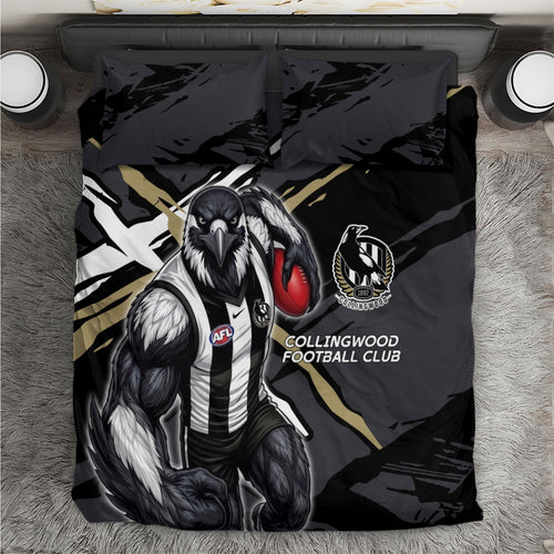 Collingwood Football Club Bedding Set Magpies Muscular Mascot Graphic - Abstract Paint Splatter Art