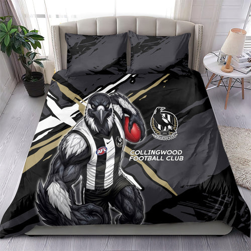 Collingwood Football Club Bedding Set Magpies Muscular Mascot Graphic - Abstract Paint Splatter Art