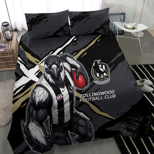 Collingwood Football Club Bedding Set Magpies Muscular Mascot Graphic - Abstract Paint Splatter Art
