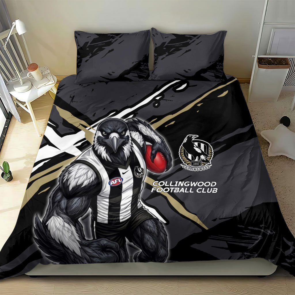 Collingwood Football Club Bedding Set Magpies Muscular Mascot Graphic - Abstract Paint Splatter Art