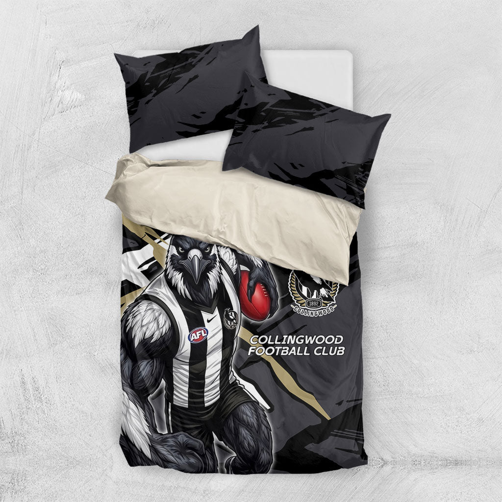 Collingwood Football Club Bedding Set Magpies Muscular Mascot Graphic - Abstract Paint Splatter Art