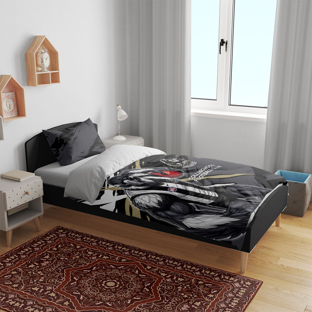 Collingwood Football Club Bedding Set Magpies Muscular Mascot Graphic - Abstract Paint Splatter Art