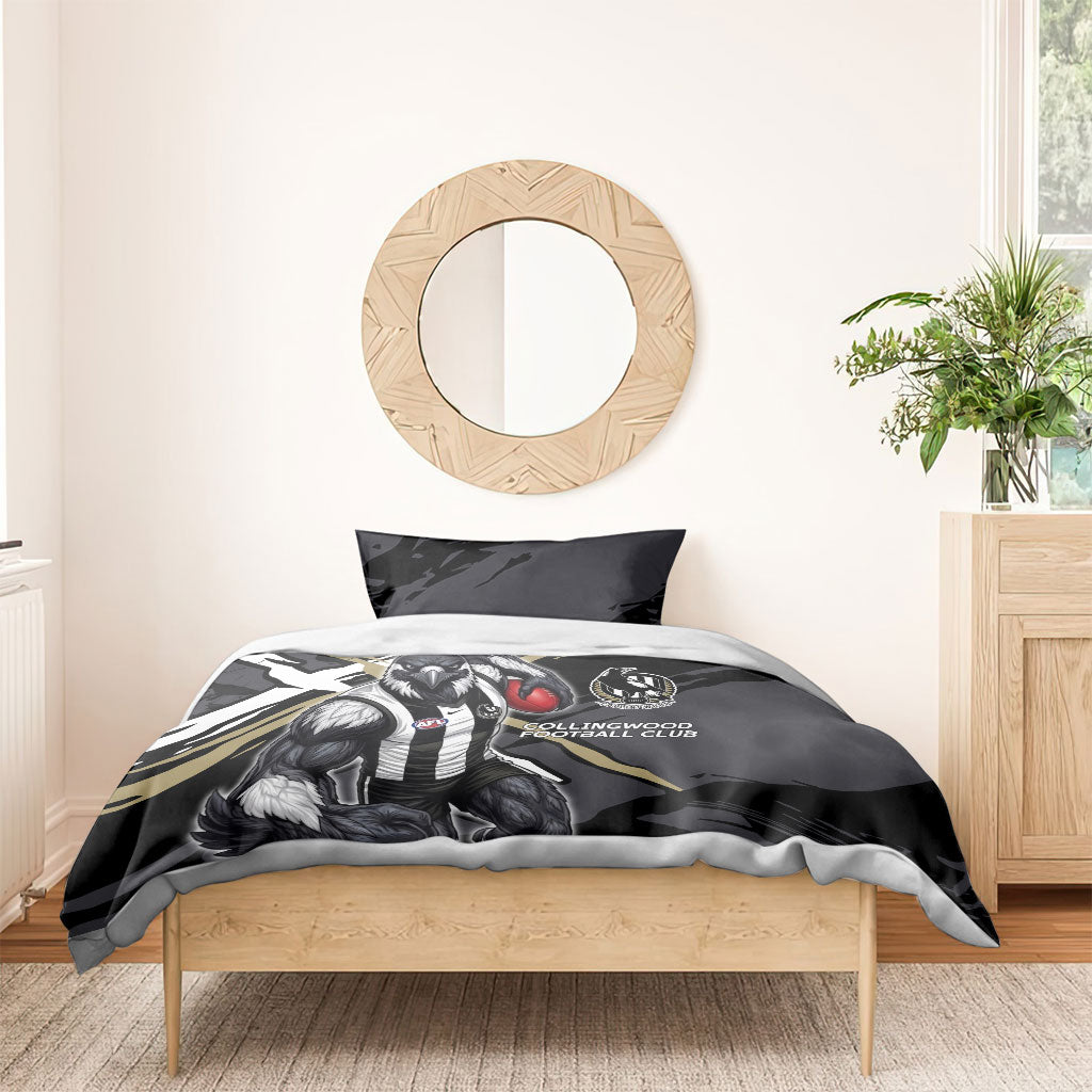 Collingwood Football Club Bedding Set Magpies Muscular Mascot Graphic - Abstract Paint Splatter Art