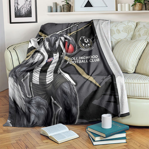 Collingwood Football Club Blanket Magpies Muscular Mascot Graphic - Abstract Paint Splatter Art