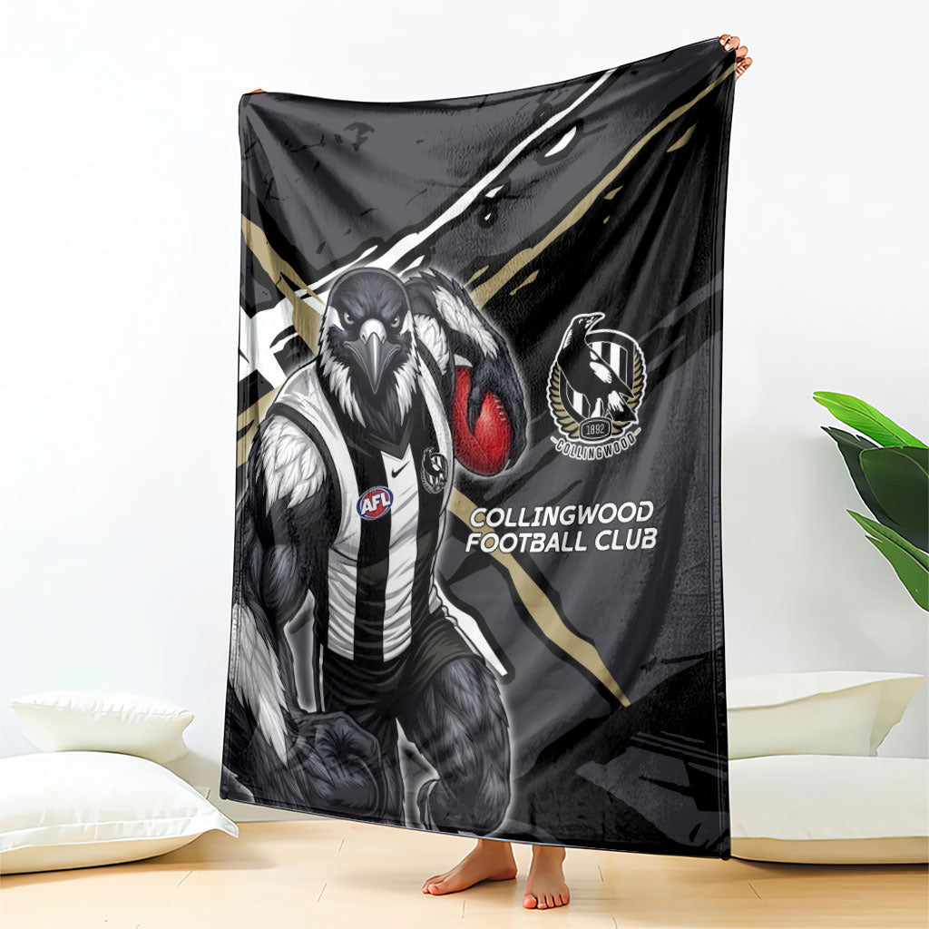 Collingwood Football Club Blanket Magpies Muscular Mascot Graphic - Abstract Paint Splatter Art