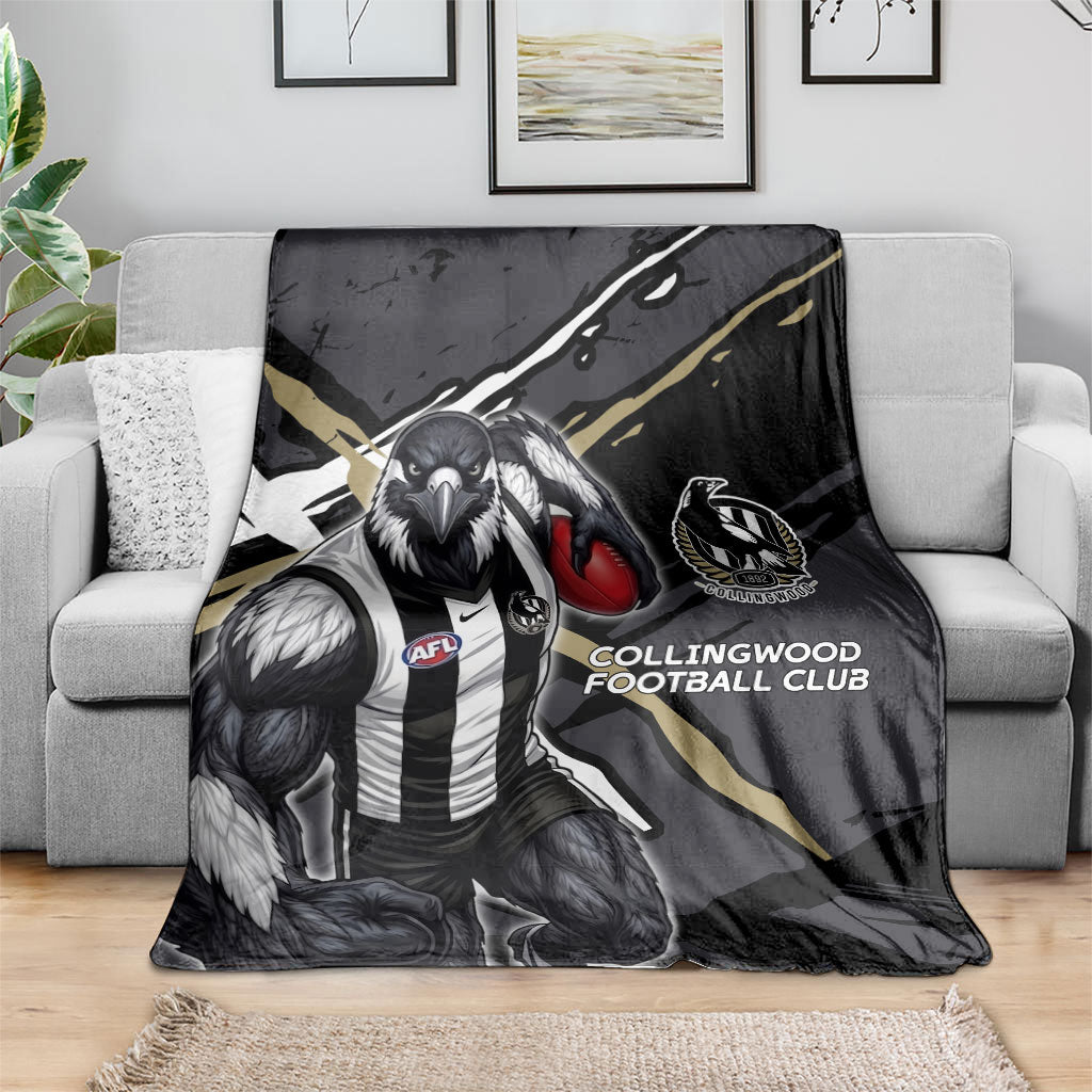 Collingwood Football Club Blanket Magpies Muscular Mascot Graphic - Abstract Paint Splatter Art