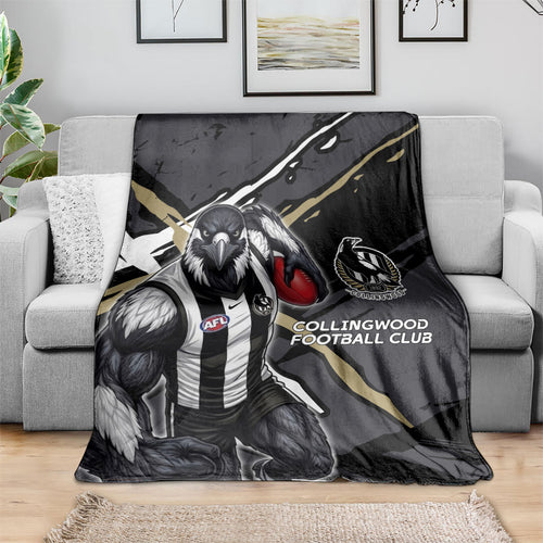 Collingwood Football Club Blanket Magpies Muscular Mascot Graphic - Abstract Paint Splatter Art