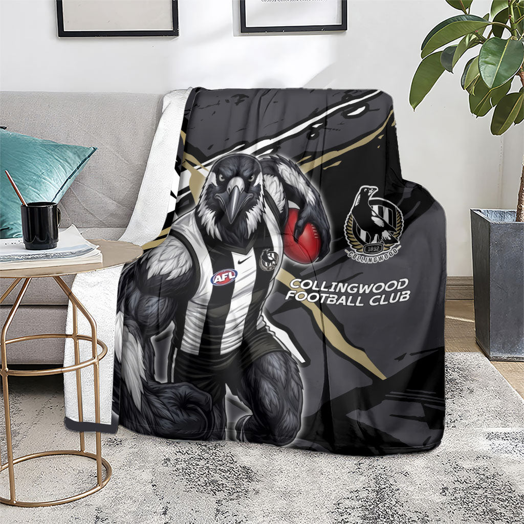 Collingwood Football Club Blanket Magpies Muscular Mascot Graphic - Abstract Paint Splatter Art