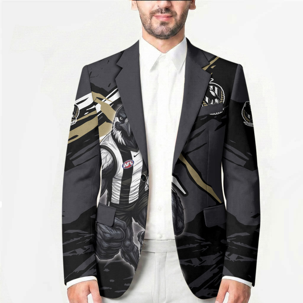 Collingwood Football Club Blazer Magpies Muscular Mascot Graphic - Abstract Paint Splatter Art