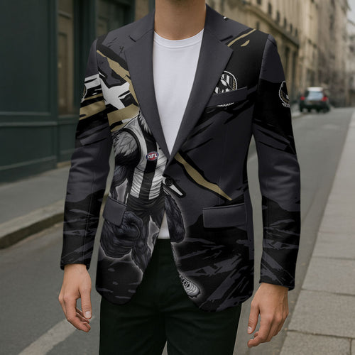 Collingwood Football Club Blazer Magpies Muscular Mascot Graphic - Abstract Paint Splatter Art