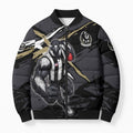 Collingwood Football Club Bomber Puffer Jacket Magpies Muscular Mascot Graphic - Abstract Paint Splatter Art
