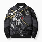 Collingwood Football Club Bomber Puffer Jacket Magpies Muscular Mascot Graphic - Abstract Paint Splatter Art