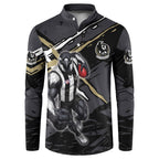 Collingwood Football Club Button Sweatshirt Magpies Muscular Mascot Graphic - Abstract Paint Splatter Art