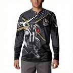Collingwood Football Club Button Sweatshirt Magpies Muscular Mascot Graphic - Abstract Paint Splatter Art