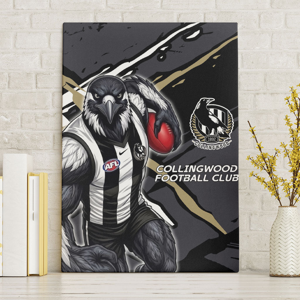 Collingwood Football Club Canvas Wall Art Magpies Muscular Mascot Graphic - Abstract Paint Splatter Art