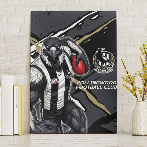 Collingwood Football Club Canvas Wall Art Magpies Muscular Mascot Graphic - Abstract Paint Splatter Art