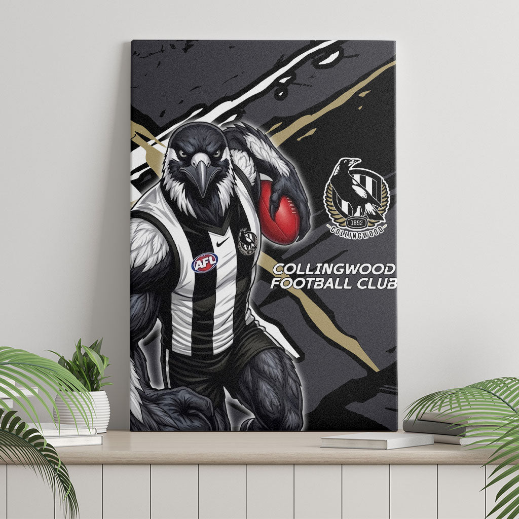 Collingwood Football Club Canvas Wall Art Magpies Muscular Mascot Graphic - Abstract Paint Splatter Art