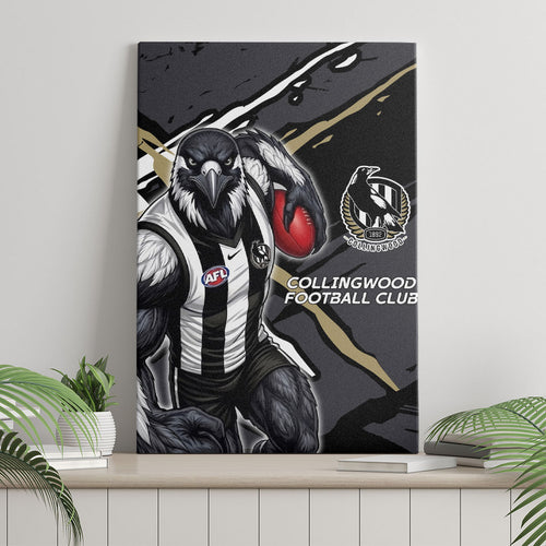 Collingwood Football Club Canvas Wall Art Magpies Muscular Mascot Graphic - Abstract Paint Splatter Art