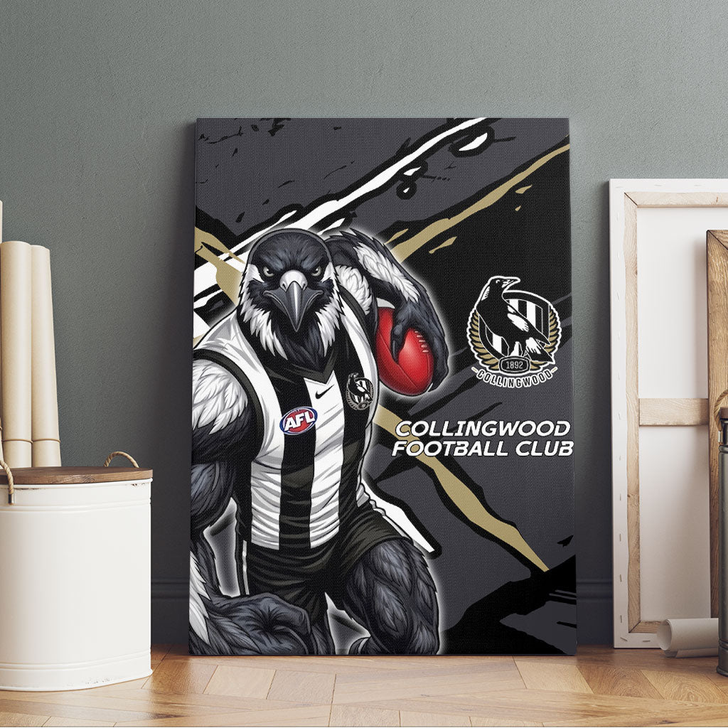 Collingwood Football Club Canvas Wall Art Magpies Muscular Mascot Graphic - Abstract Paint Splatter Art