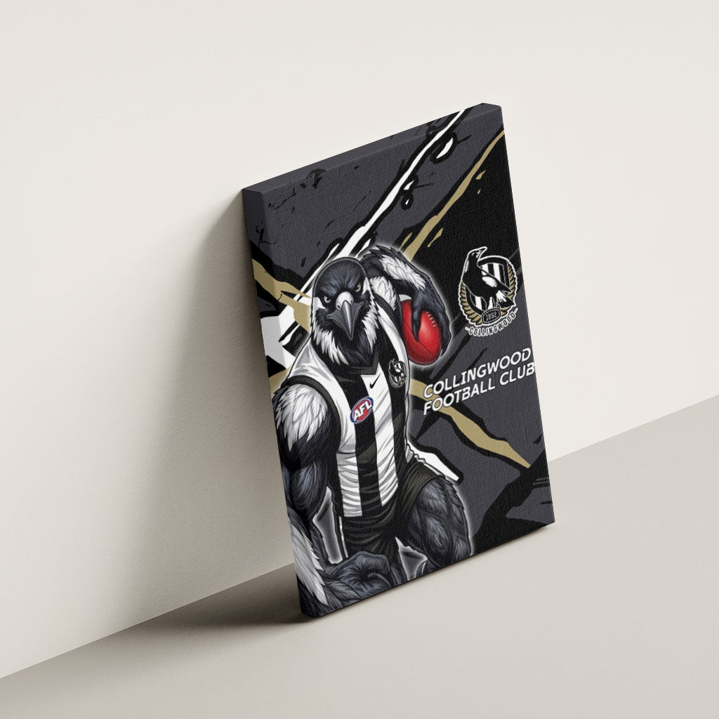 Collingwood Football Club Canvas Wall Art Magpies Muscular Mascot Graphic - Abstract Paint Splatter Art