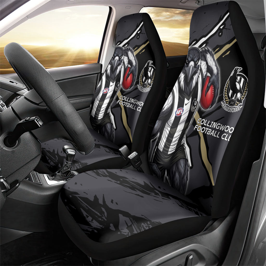 Collingwood Football Club Car Seat Cover Magpies Muscular Mascot Graphic - Abstract Paint Splatter Art