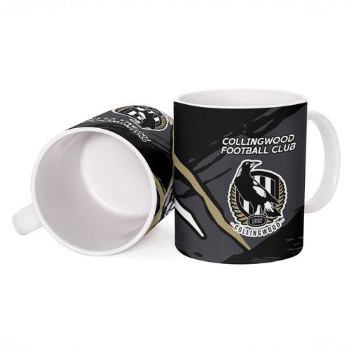 Collingwood Football Club Ceramic Mug Magpies Muscular Mascot Graphic - Abstract Paint Splatter Art