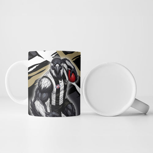 Collingwood Football Club Ceramic Mug Magpies Muscular Mascot Graphic - Abstract Paint Splatter Art