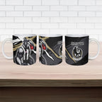 Collingwood Football Club Ceramic Mug Magpies Muscular Mascot Graphic - Abstract Paint Splatter Art