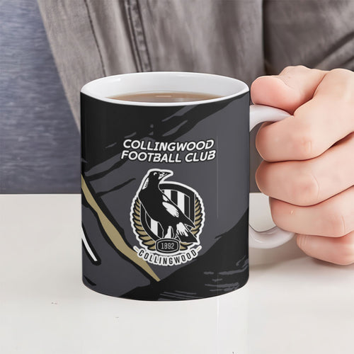 Collingwood Football Club Ceramic Mug Magpies Muscular Mascot Graphic - Abstract Paint Splatter Art
