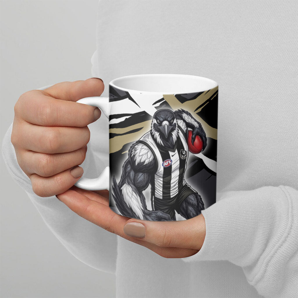 Collingwood Football Club Ceramic Mug Magpies Muscular Mascot Graphic - Abstract Paint Splatter Art