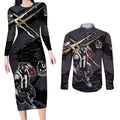 Collingwood Football Club Couples Matching Long Sleeve Bodycon Dress and Long Sleeve Button Shirt Magpies Muscular Mascot Graphic - Abstract Paint Splatter Art