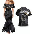 Collingwood Football Club Couples Matching Mermaid Dress and Hawaiian Shirt Magpies Muscular Mascot Graphic - Abstract Paint Splatter Art