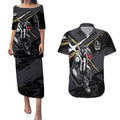 Collingwood Football Club Couples Matching Puletasi and Hawaiian Shirt Magpies Muscular Mascot Graphic - Abstract Paint Splatter Art
