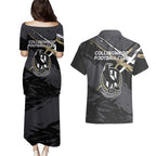 Collingwood Football Club Couples Matching Puletasi and Hawaiian Shirt Magpies Muscular Mascot Graphic - Abstract Paint Splatter Art