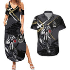 Collingwood Football Club Couples Matching Summer Maxi Dress and Hawaiian Shirt Magpies Muscular Mascot Graphic - Abstract Paint Splatter Art